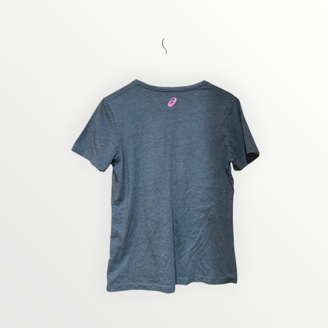 ASICS Women's "Love To Run" V-neck Graphic T-Shirt Steel-heather Gray, Size: L