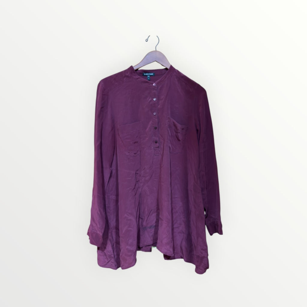 Eileen Fisher Silk Crepe de Chine Tunic Blouse Purple, Size: S