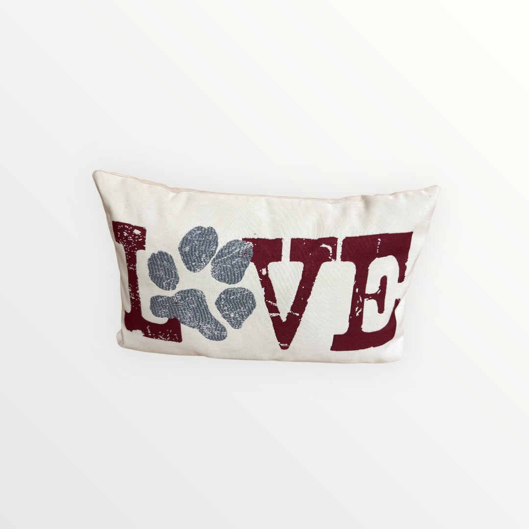 "Love" Paw Print Woven Throw Pillow 18" x 10"