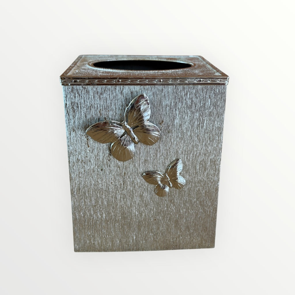 Vintage Silver Tone Metal Butterfly Tissue Box Cover