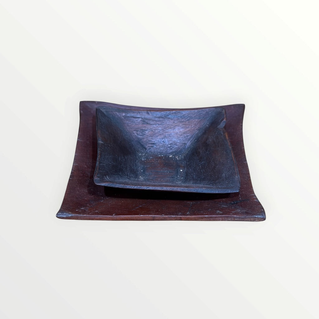 Set of 2 Vintage Handmade Wooden Plates