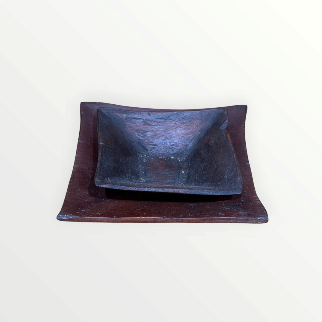 Set of 2 Vintage Handmade Wooden Plates