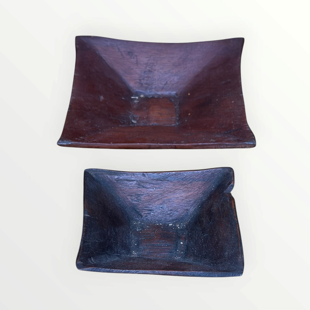 Set of 2 Vintage Handmade Wooden Plates