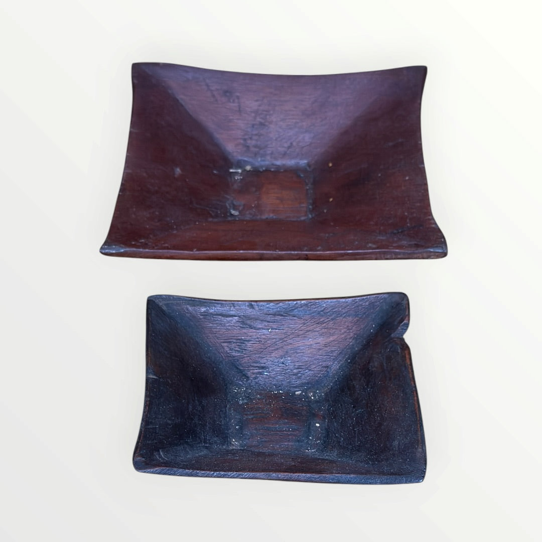 Set of 2 Vintage Handmade Wooden Plates