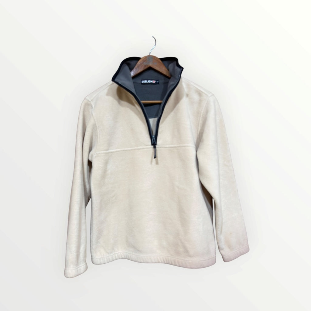 Vintage Men's Baleno Fleece Pullover Cream Beige Half Zip Sweatshirt Contrast Collar Size: XS