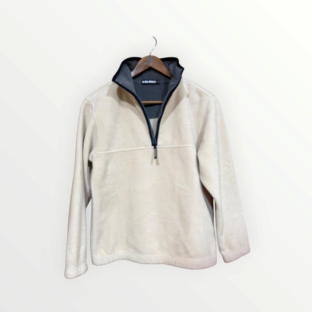 Vintage Men's Baleno Fleece Pullover Cream Beige Half Zip Sweatshirt Contrast Collar Size: XS