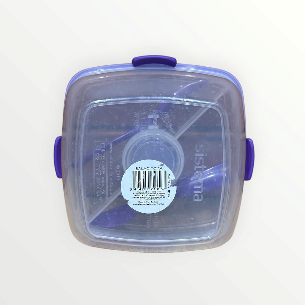 Sistema Salad to Go Food Storage Container Purple 37 oz w/ Dressing Cup Fork & Knife