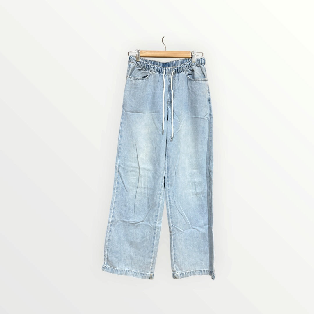H&M Divided Denim Drawstring Pants in Pale Denim Blue Size: XS