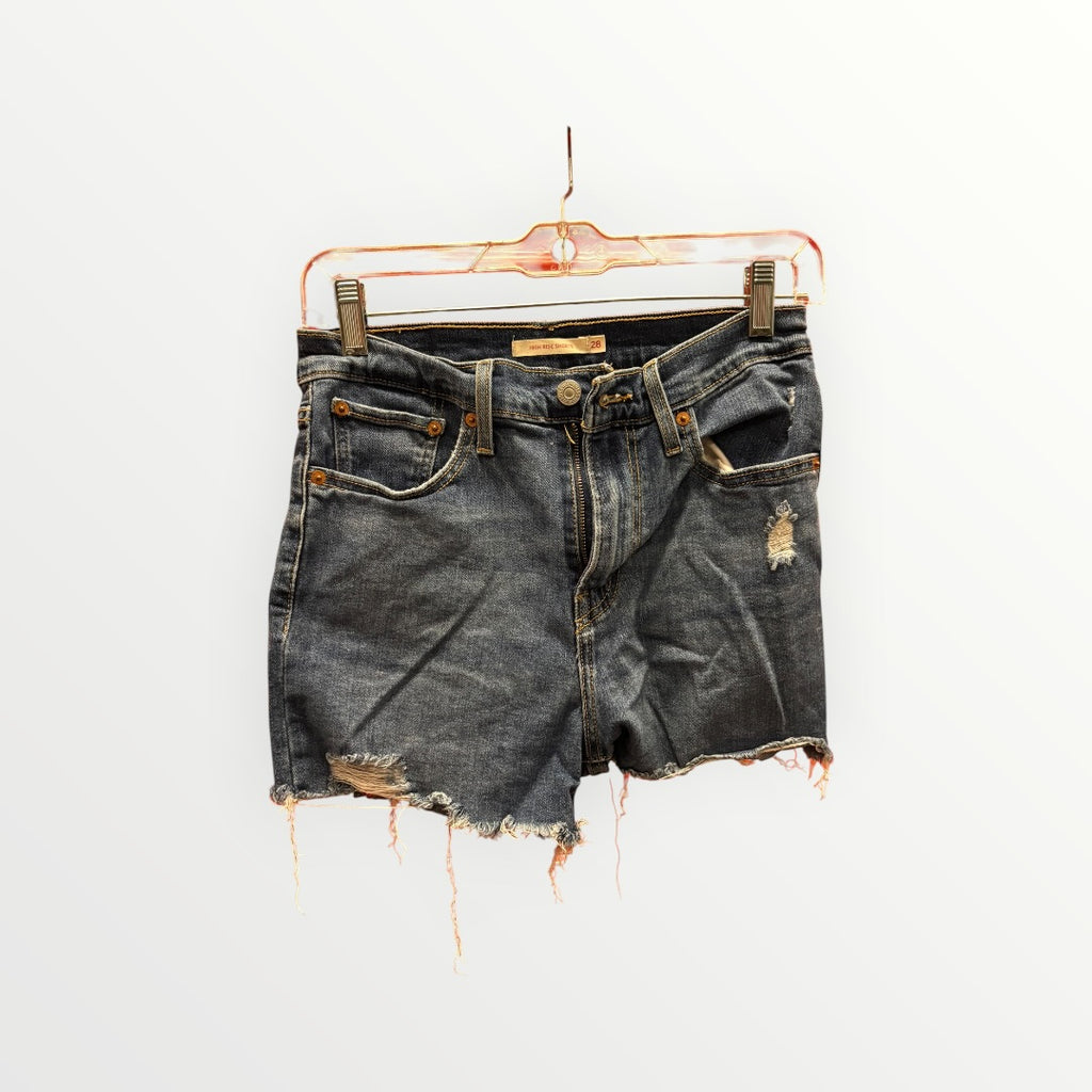 Levi's 501 Original Shorts High-rise Waist Distressed Dark Wash Size: 28