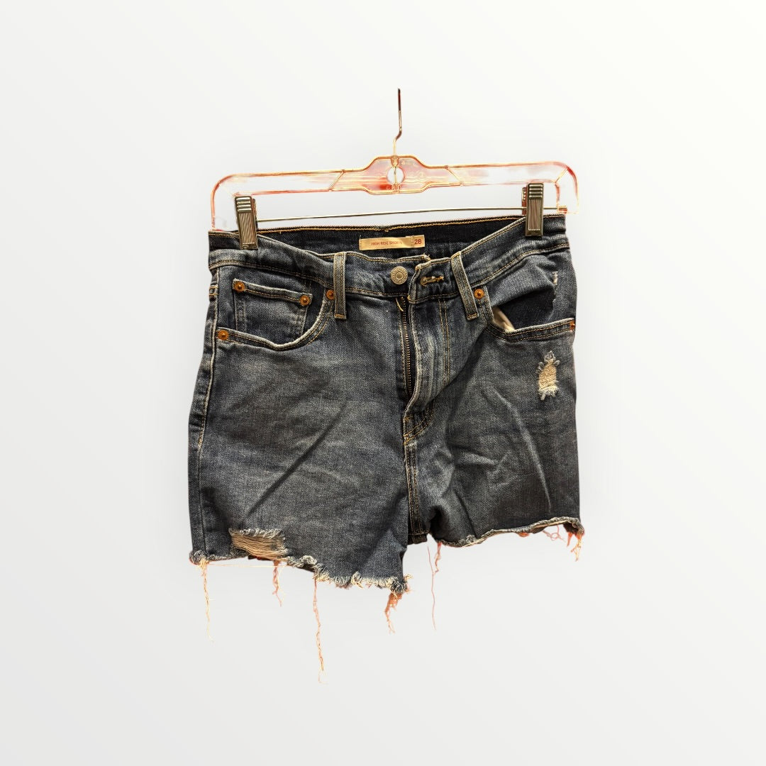 Levi's 501 Original Shorts High-rise Waist Distressed Dark Wash Size: 28