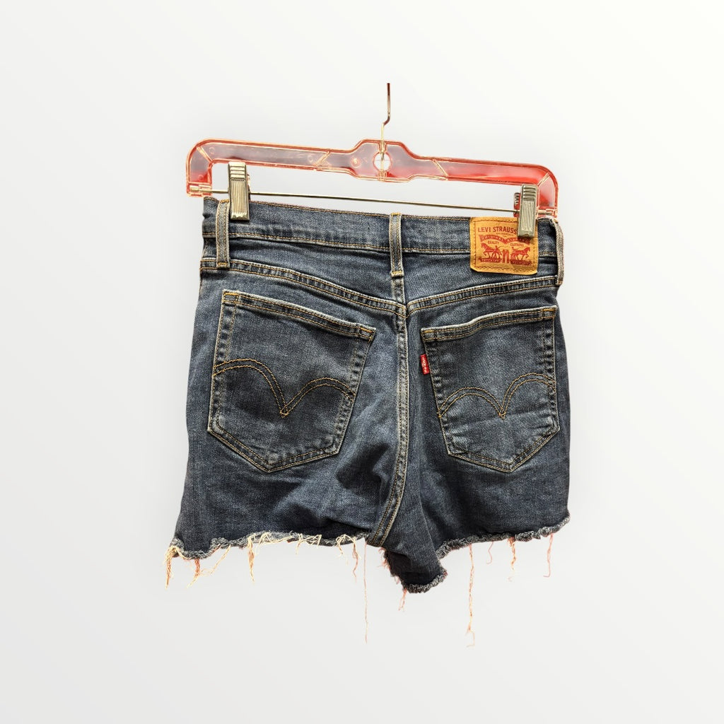 Levi's 501 Original Shorts High-rise Waist Distressed Dark Wash Size: 28