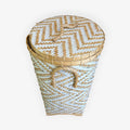 Handwoven Bamboo and Rattan Laundry Basket with Zigzag Pattern 24"H