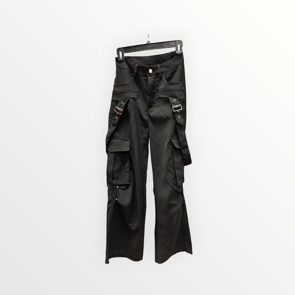 Black Utility Cargo Pants Adjustable Straps Size: S