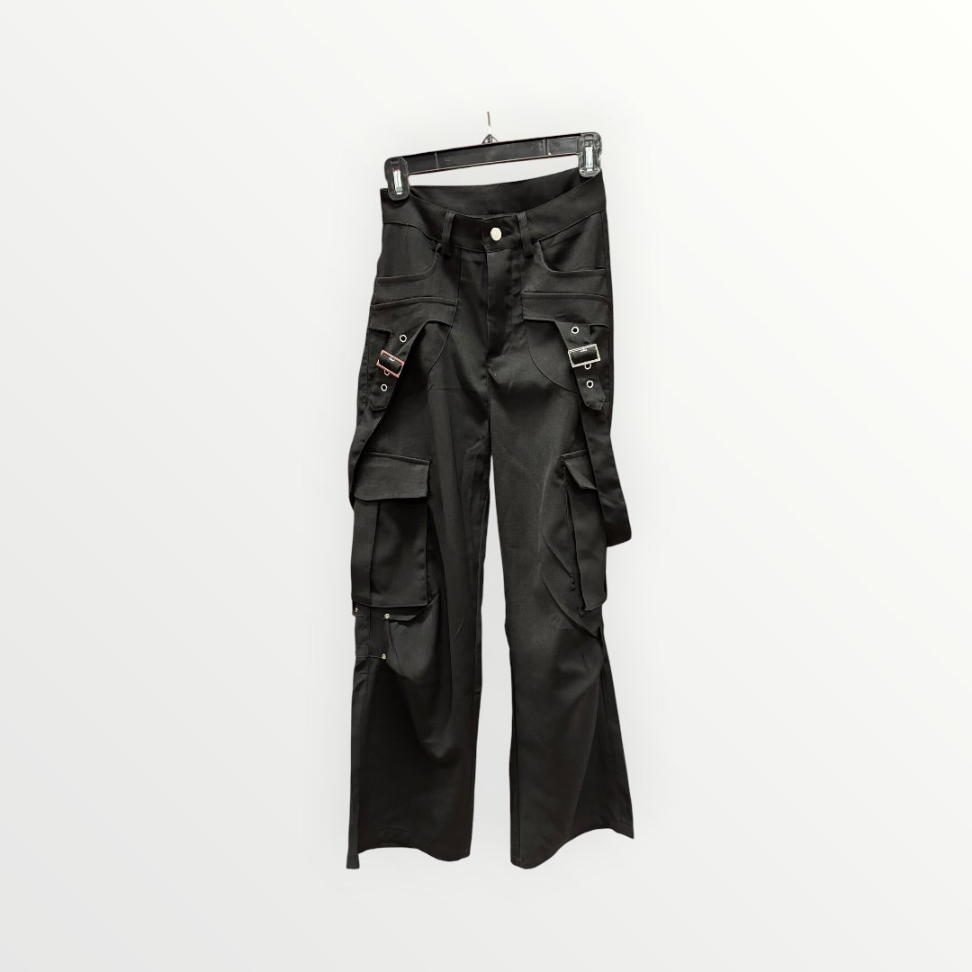 Black Utility Cargo Pants Adjustable Straps Size: S