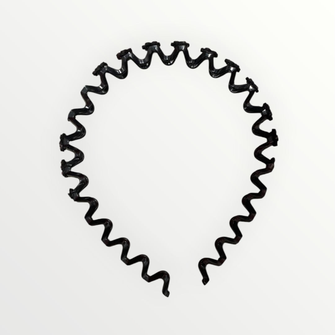 Plastic Hair Band - Curved squiggle pattern with pink plastic gems