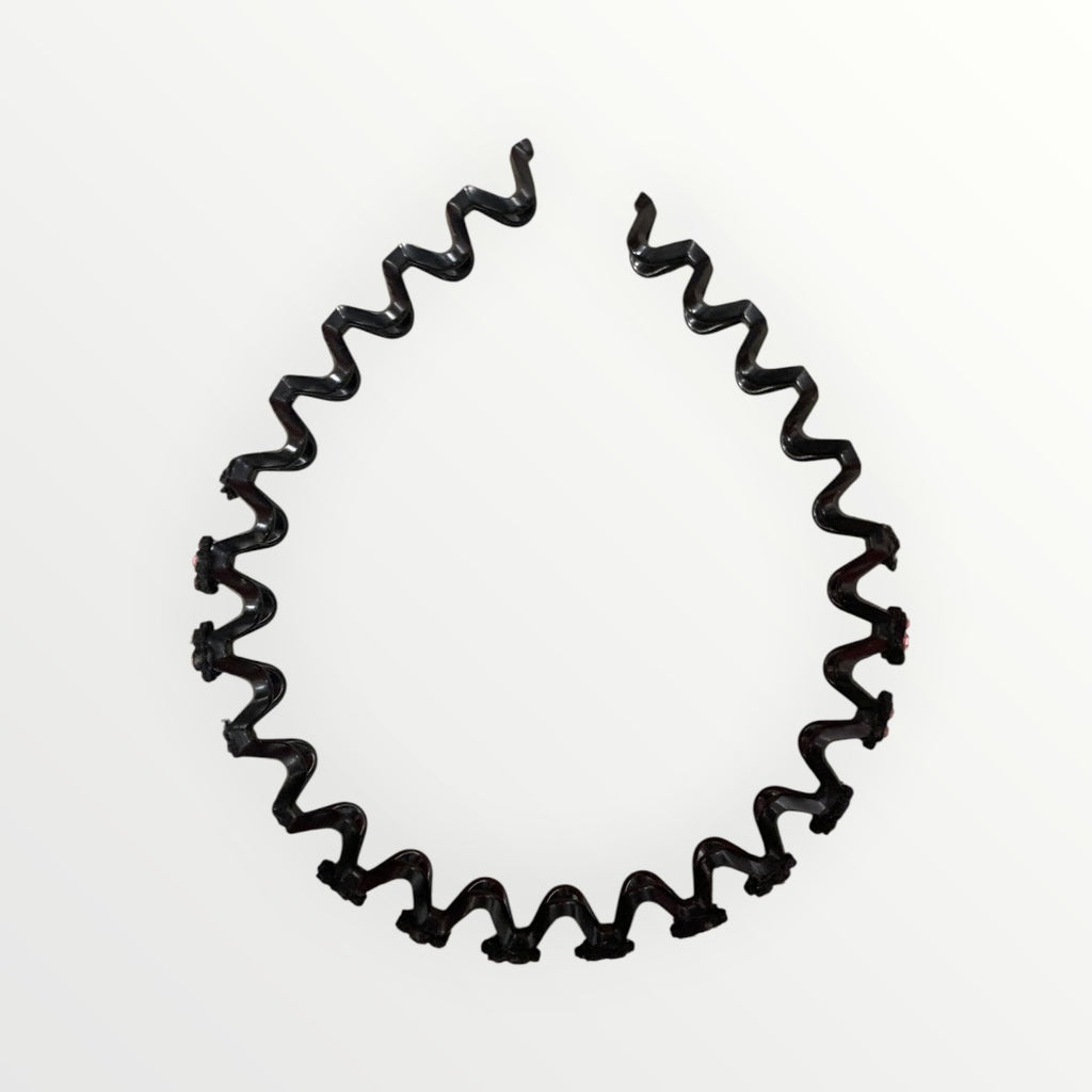 Plastic Hair Band - Curved squiggle pattern with pink plastic gems