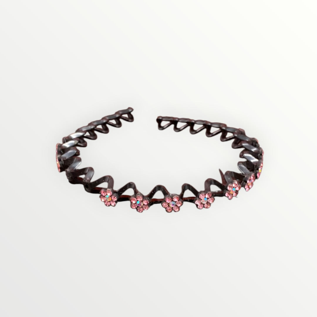Plastic Hair Band - Curved squiggle pattern with pink plastic gems