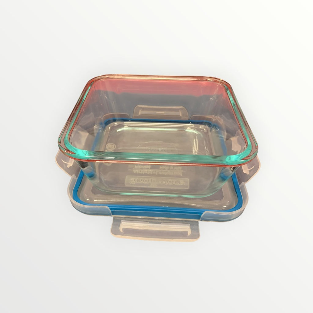 Stackable Airtight Glass Snapware Light Blue Rim - 2" x 6" x 6"