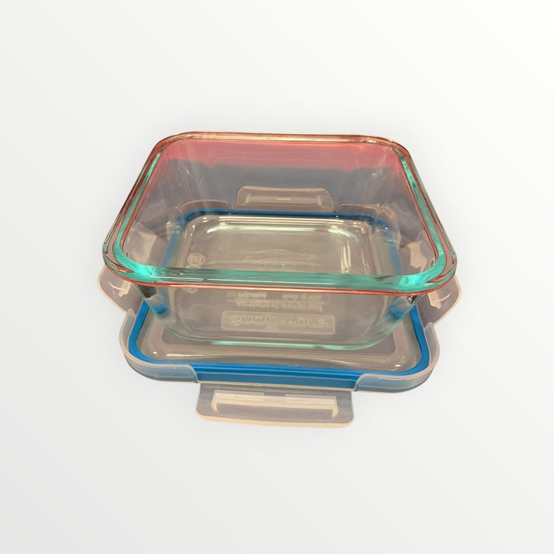 Stackable Airtight Glass Snapware Light Blue Rim - 2" x 6" x 6"