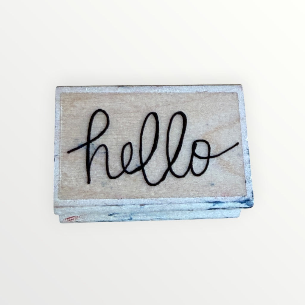 Wood-Mounted Rubber Stamp Cursive "hello" Design 2" x 1.5"