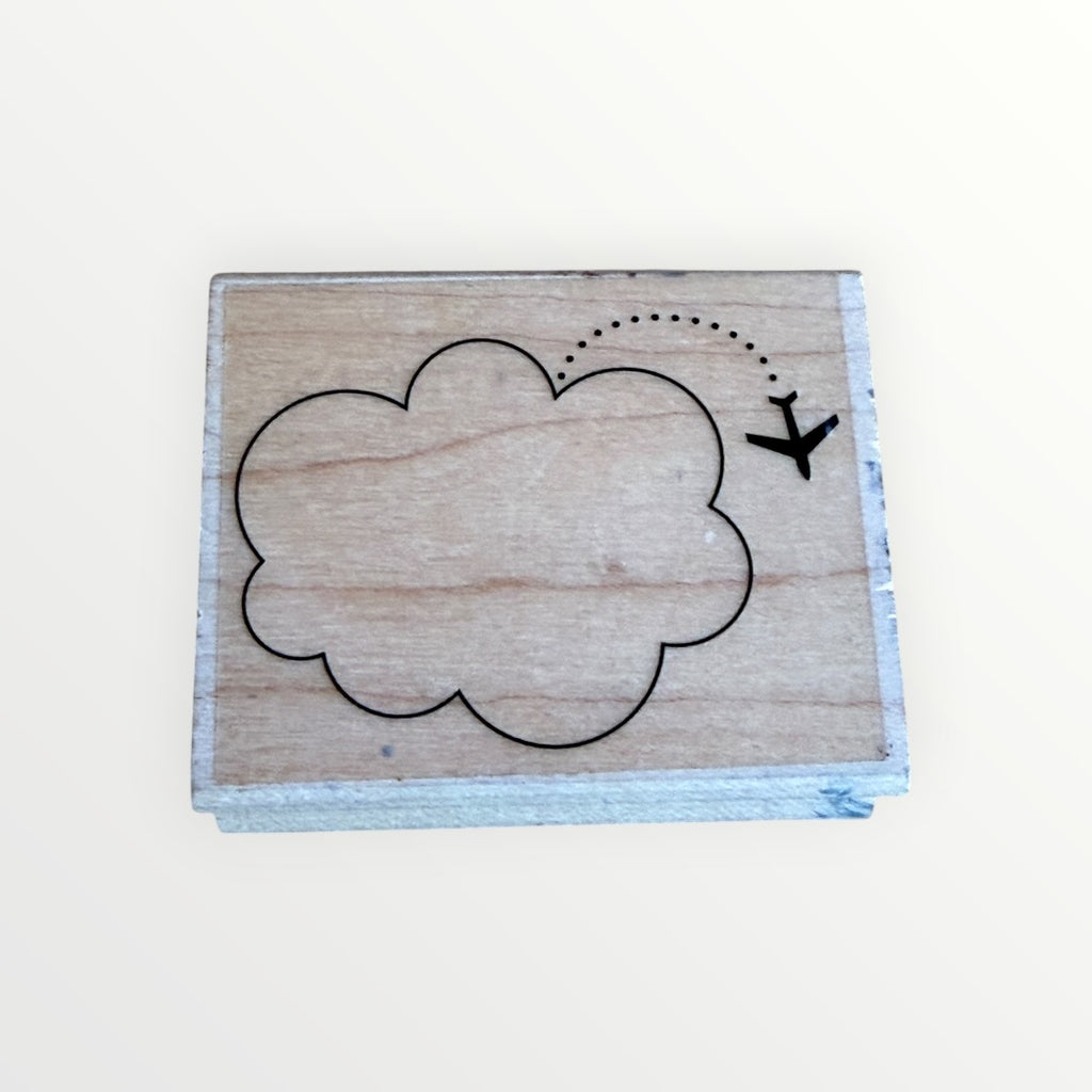 Wood-Mounted Rubber Stamp Cloud & Airplane Design 2.5" x 2"