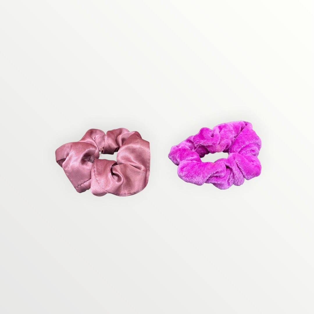 Bright and Chrome Pink Scrunchies for Hair - Set of 2