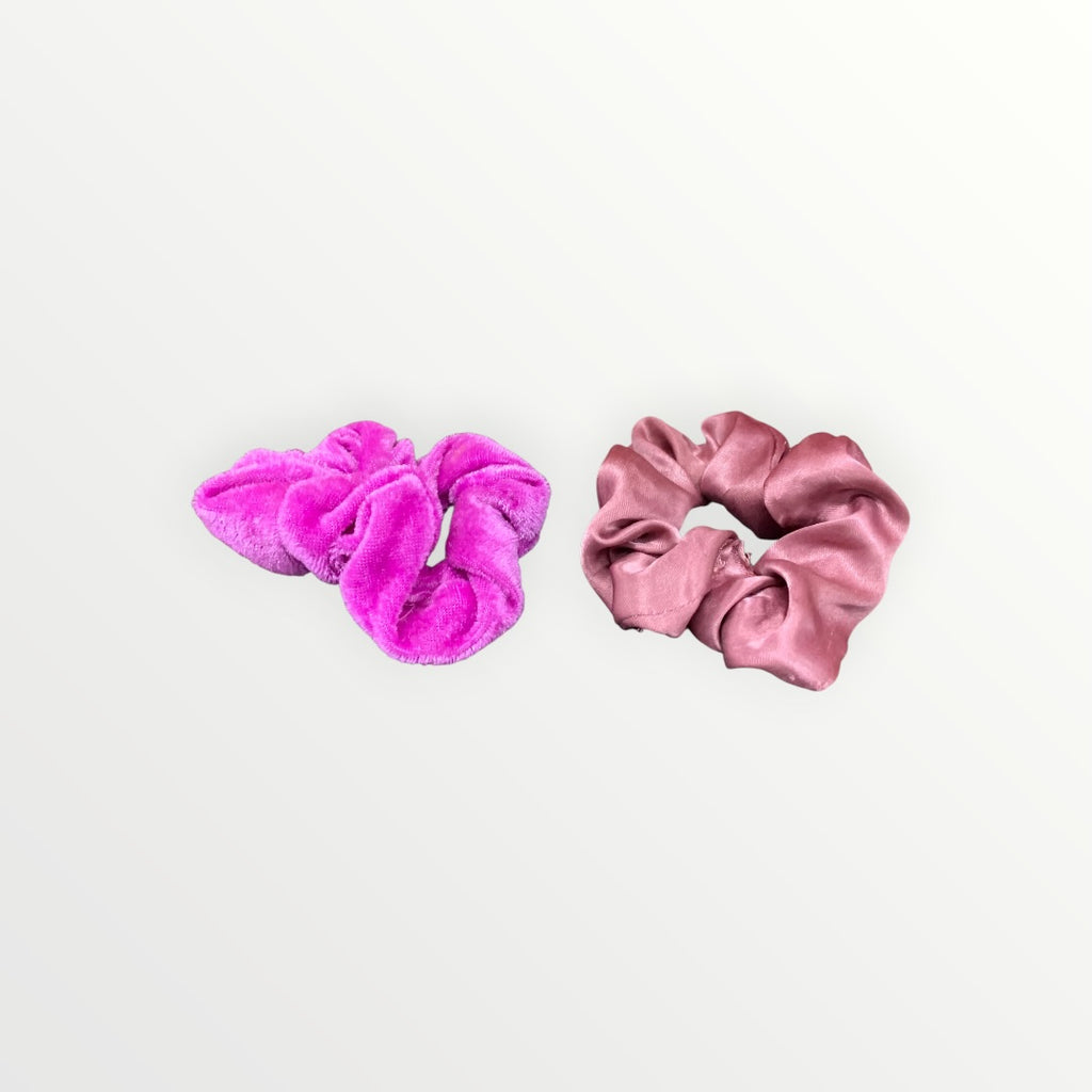 Bright and Chrome Pink Scrunchies for Hair - Set of 2