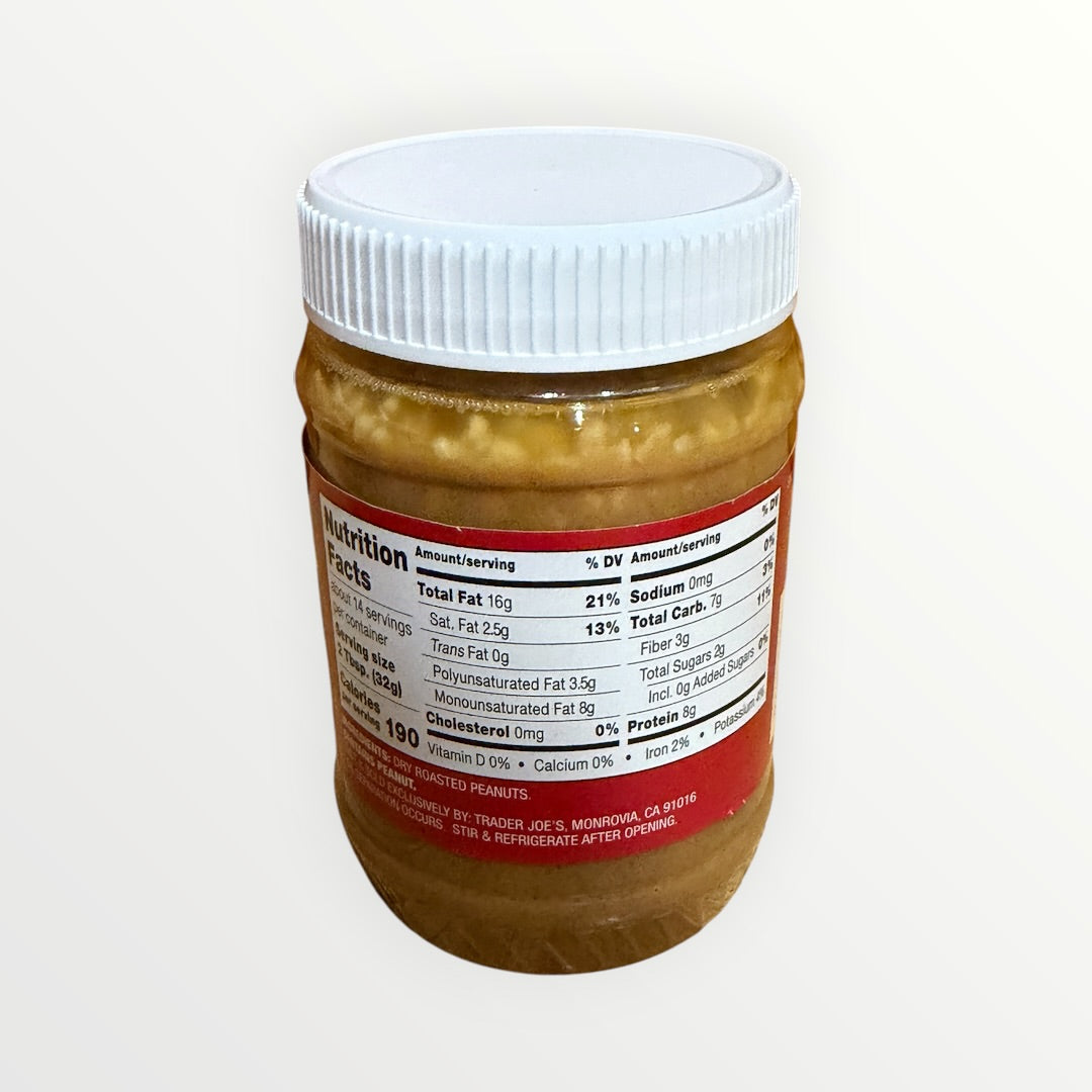 Trader Joe's Crunchy Unsalted Peanut Butter From Unblanched Peanuts (16 oz)