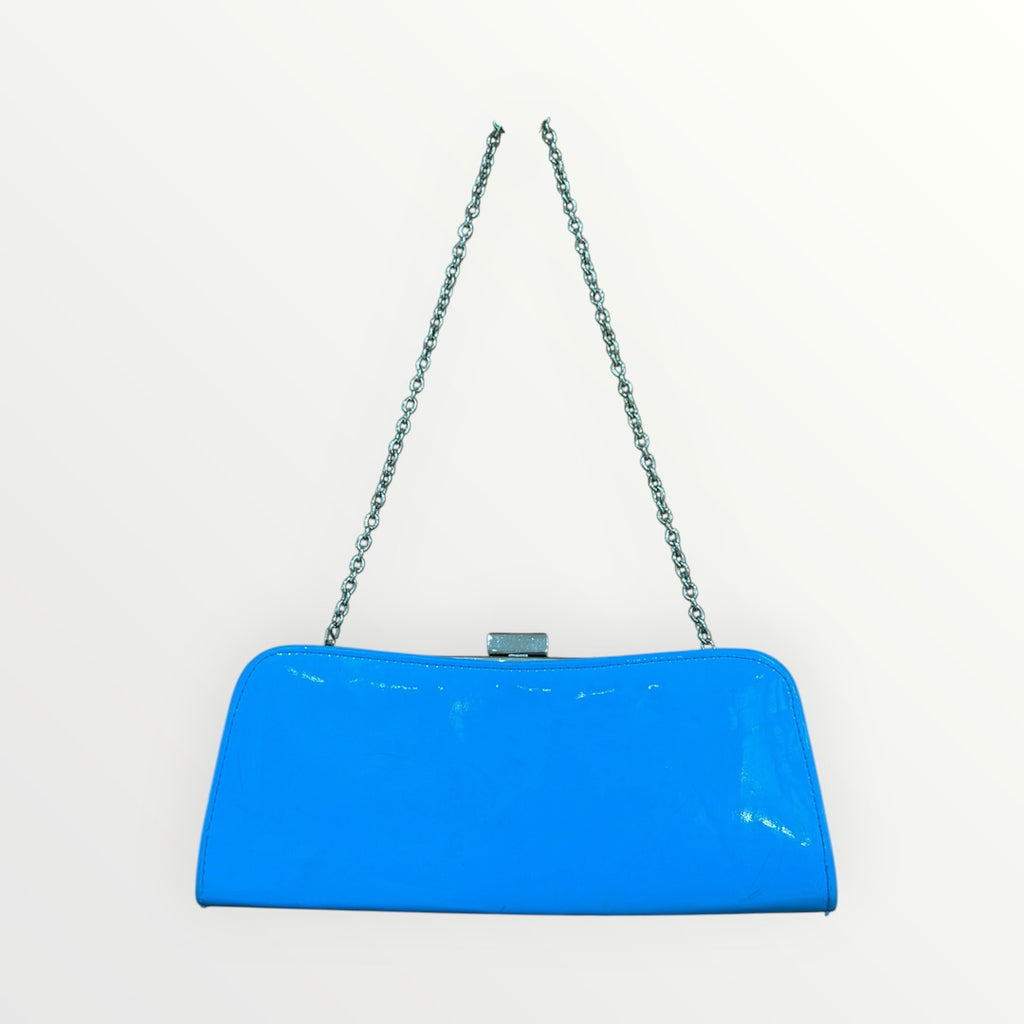 Vintage Danier Shiny Turquoise Clutch with Silver Chain