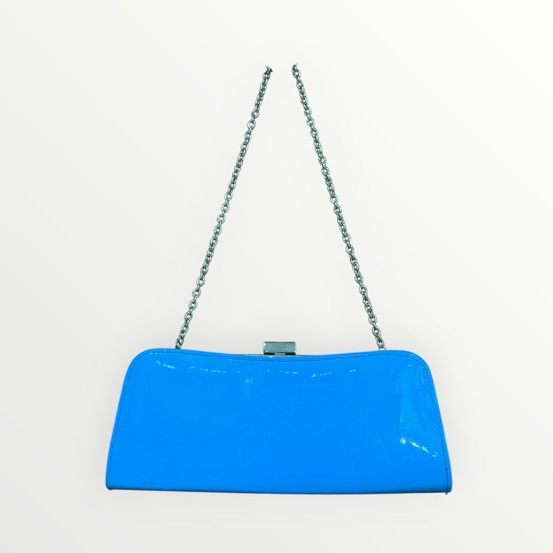 Vintage Danier Shiny Turquoise Clutch with Silver Chain
