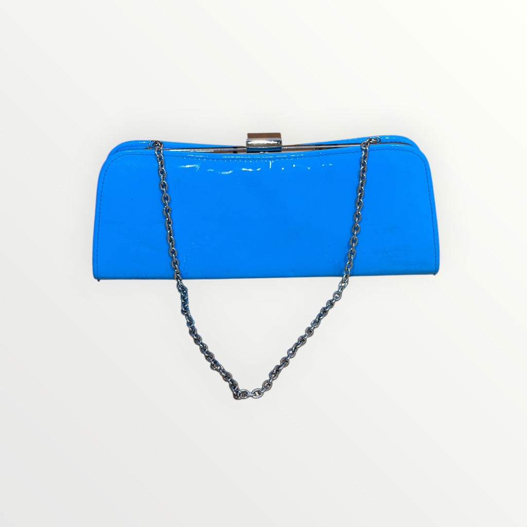 Vintage Danier Shiny Turquoise Clutch with Silver Chain