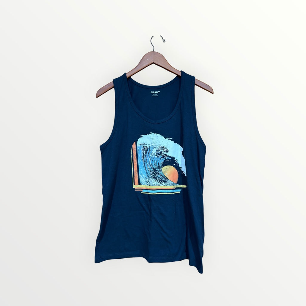 Old Navy Men's Wave Graphic Tank Top Ocean Wave Size: M