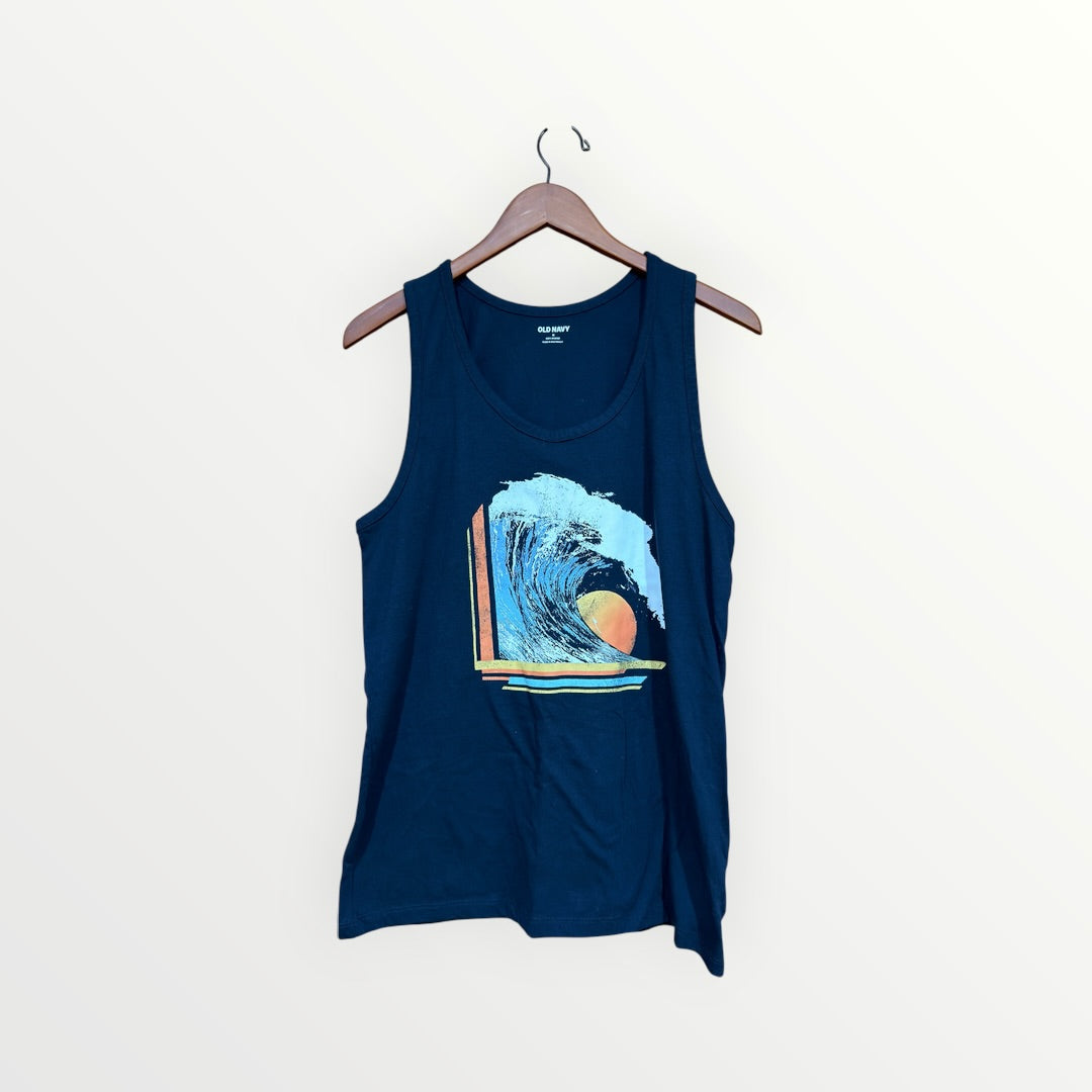 Old Navy Men's Wave Graphic Tank Top Ocean Wave Size: M