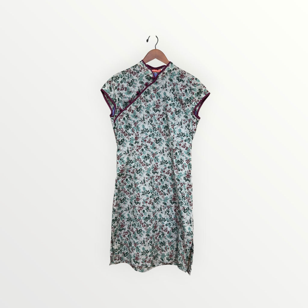 Chinese Flower Short-sleeved, Knee-length QiPao Size: XL