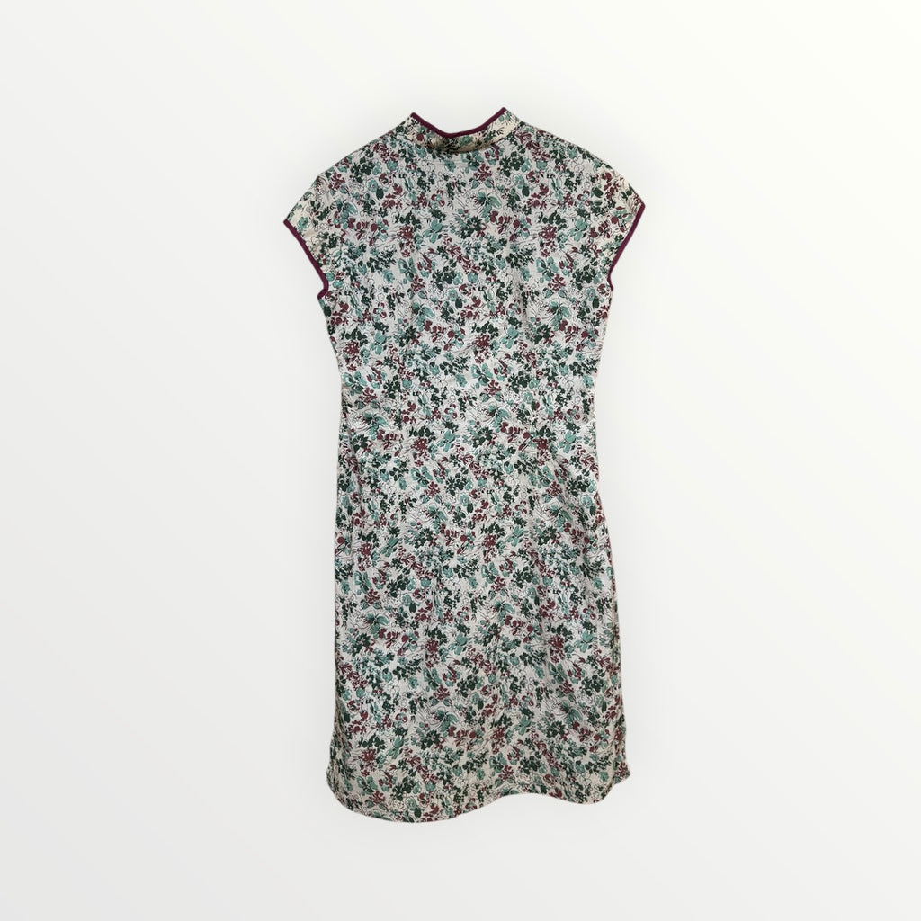 Chinese Flower Short-sleeved, Knee-length QiPao Size: XL