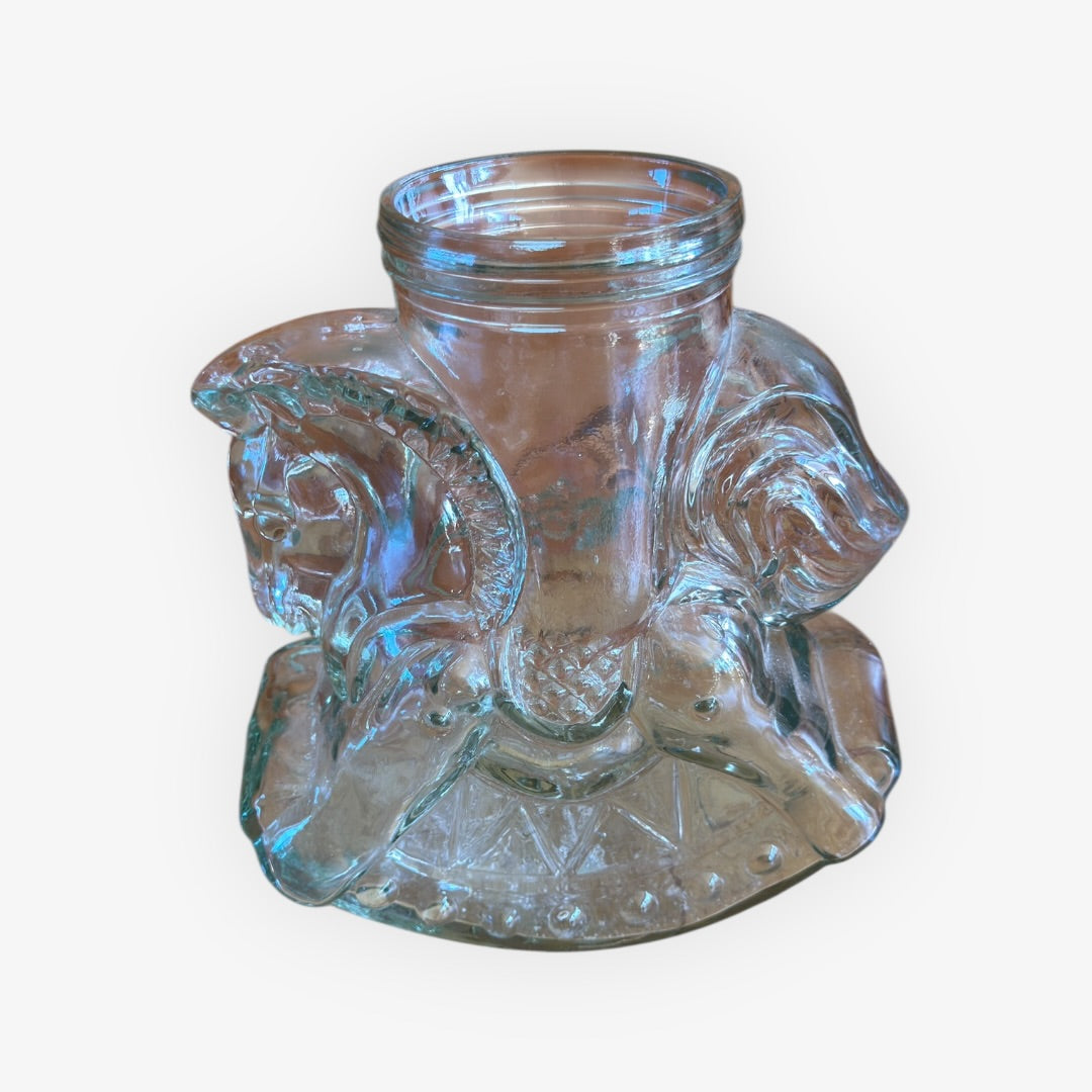 Vintage Crystal Glass Rocking Horse Container 9"x 8" x 4.5"