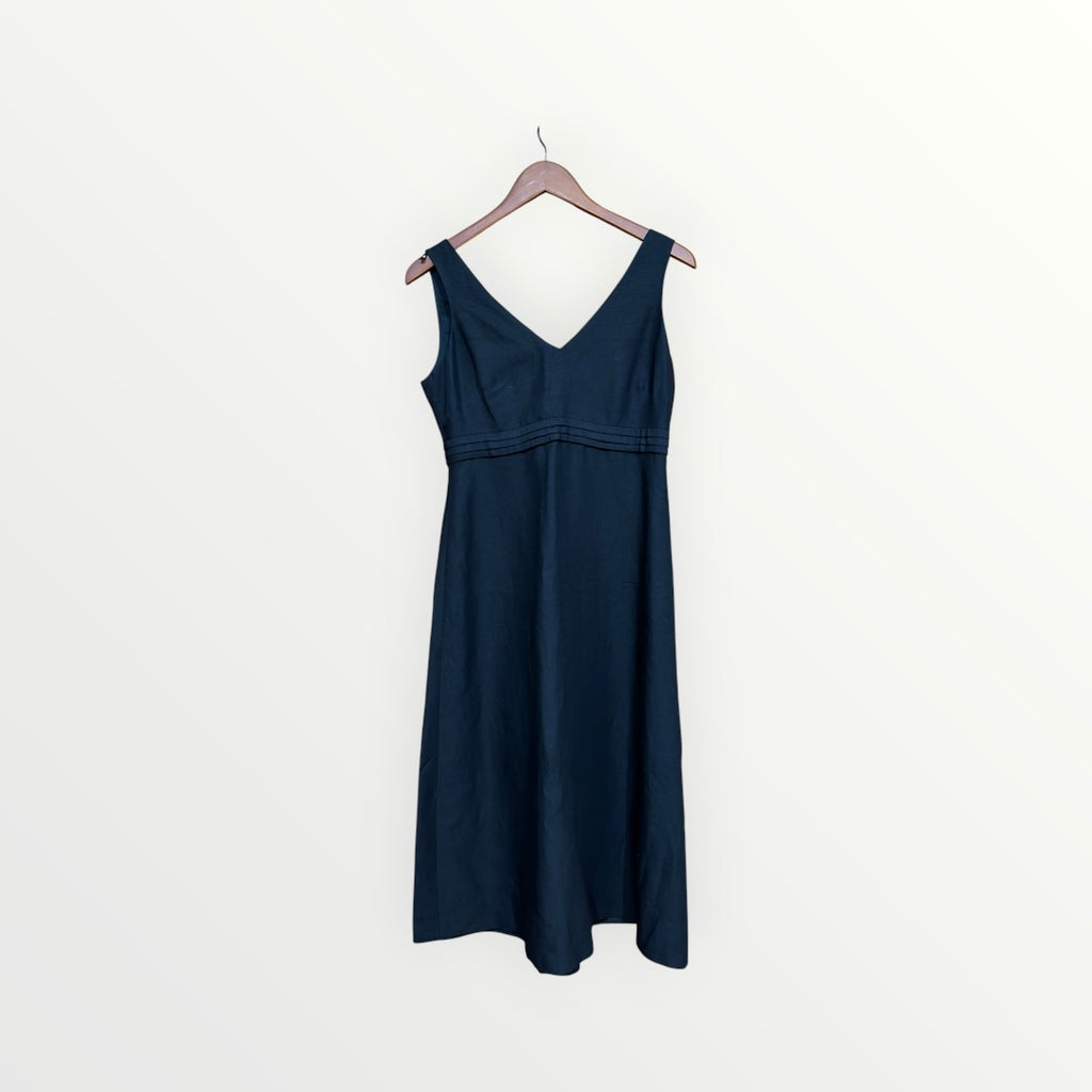 Donna Ricco Linen-Blend Button-Front V-Neck Dress Black Size: 6P *Volunteer Exclusives*