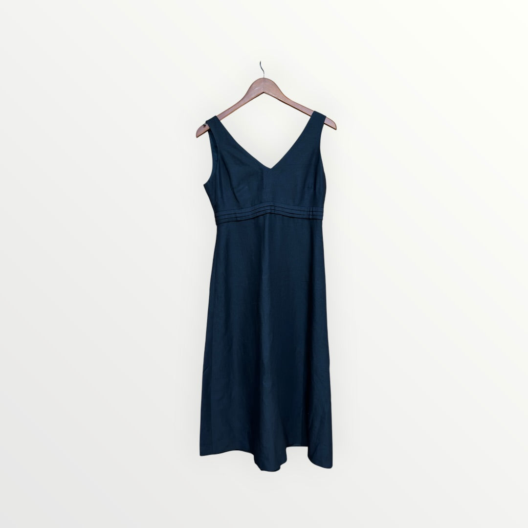 Donna Ricco Linen-Blend Button-Front V-Neck Dress Black Size: 6P *Volunteer Exclusives*