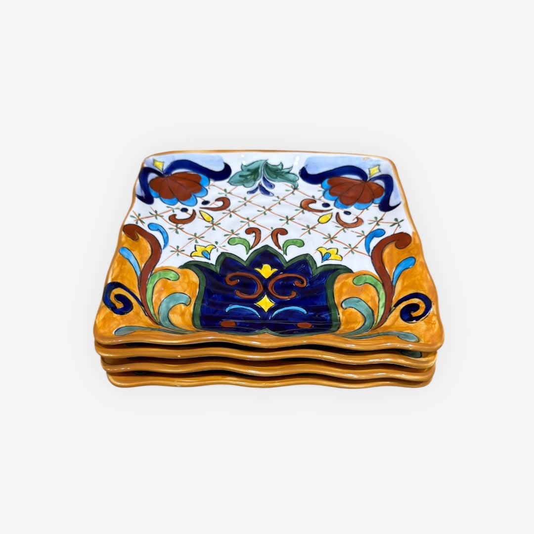 Maxcera "Terra Bella" Collection Set of 4 Hand-painted Ceramic Salad Plates 9"D