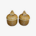 Set of 2 "Buddha Jumps Over The Wall" Glazed Porcelain Soup Containers 5.5"H