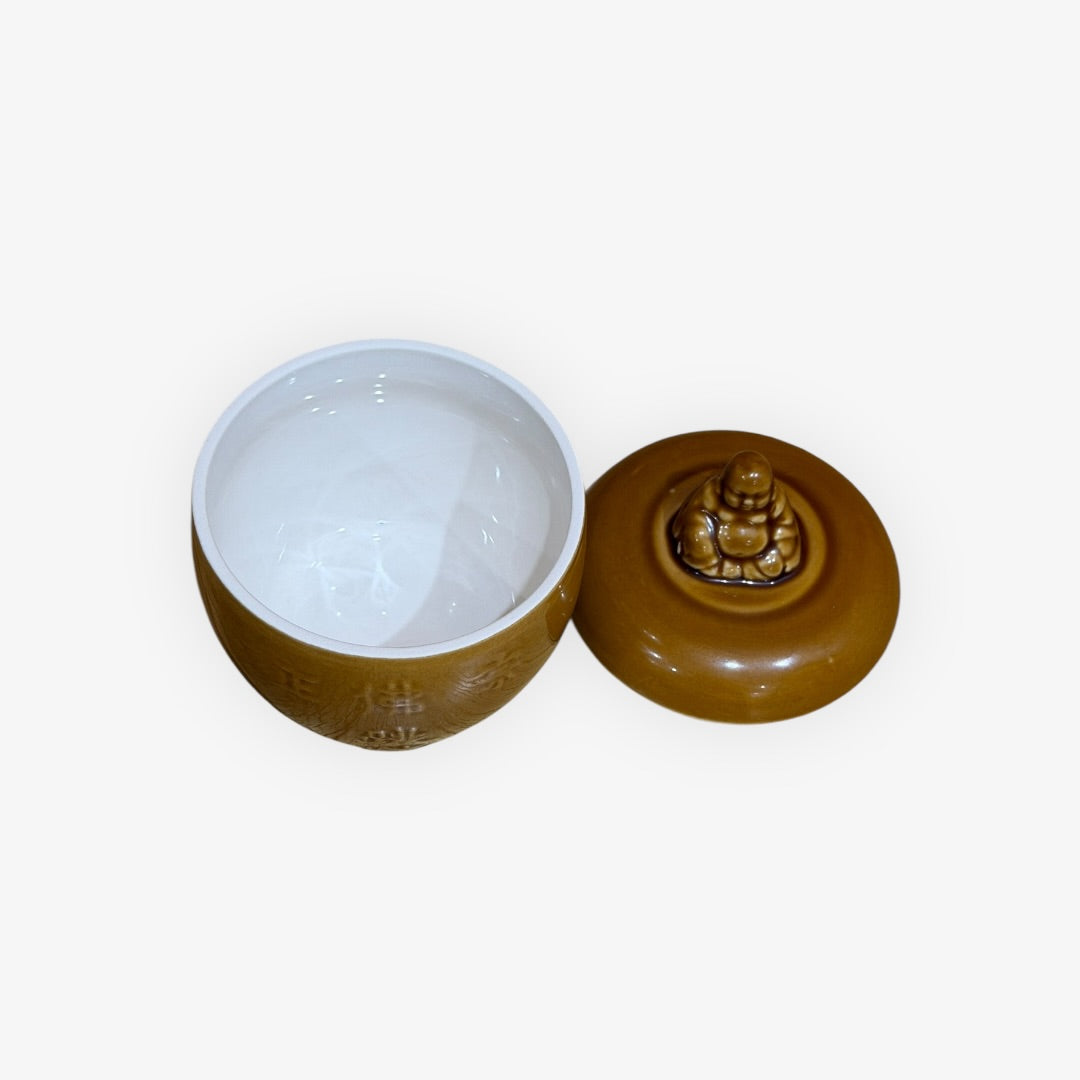 Set of 2 "Buddha Jumps Over The Wall" Glazed Porcelain Soup Containers 5.5"H