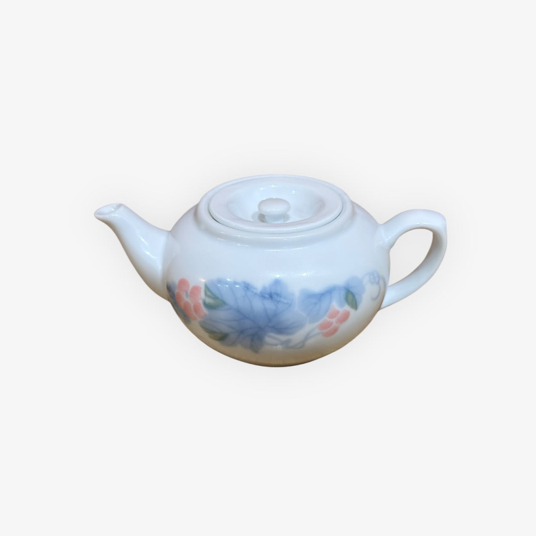 Vintage White Porcelain Chinese Teapot Hand-painted 8"W x 3"H