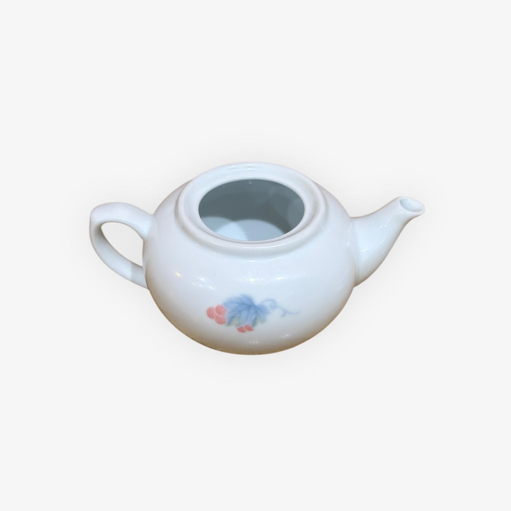 Vintage White Porcelain Chinese Teapot Hand-painted 8"W x 3"H