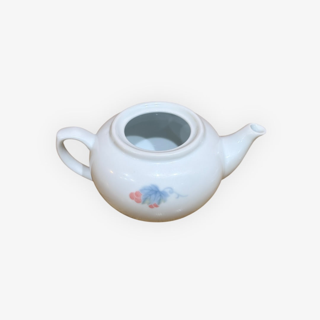 Vintage White Porcelain Chinese Teapot Hand-painted 8"W x 3"H