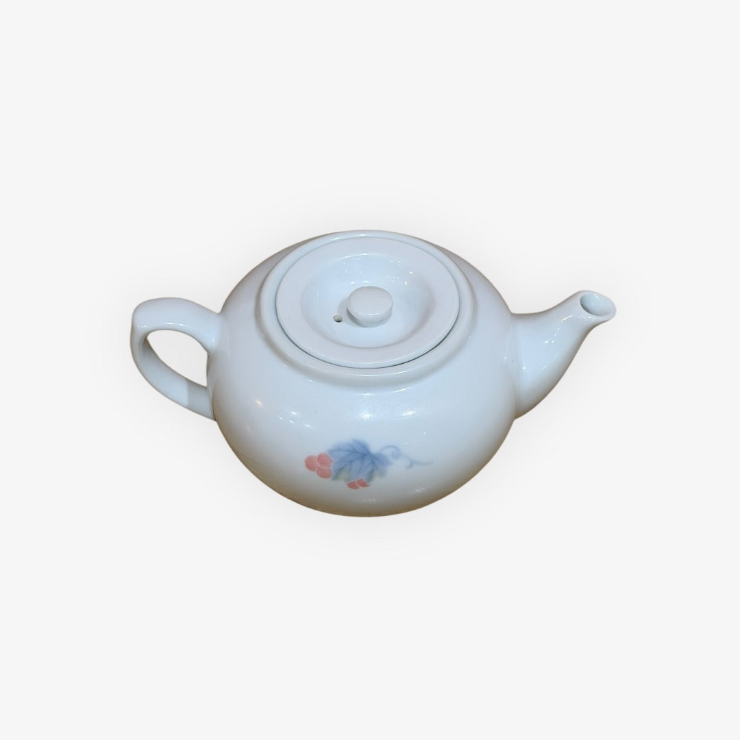 Vintage White Porcelain Chinese Teapot Hand-painted 8"W x 3"H
