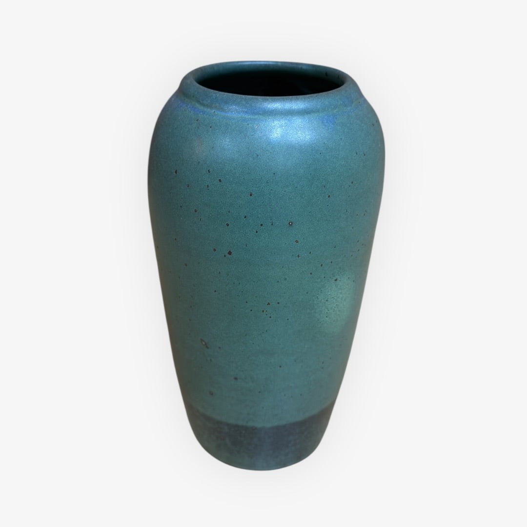 Vintage Turquoise Glazed & Signed Vase 10"H