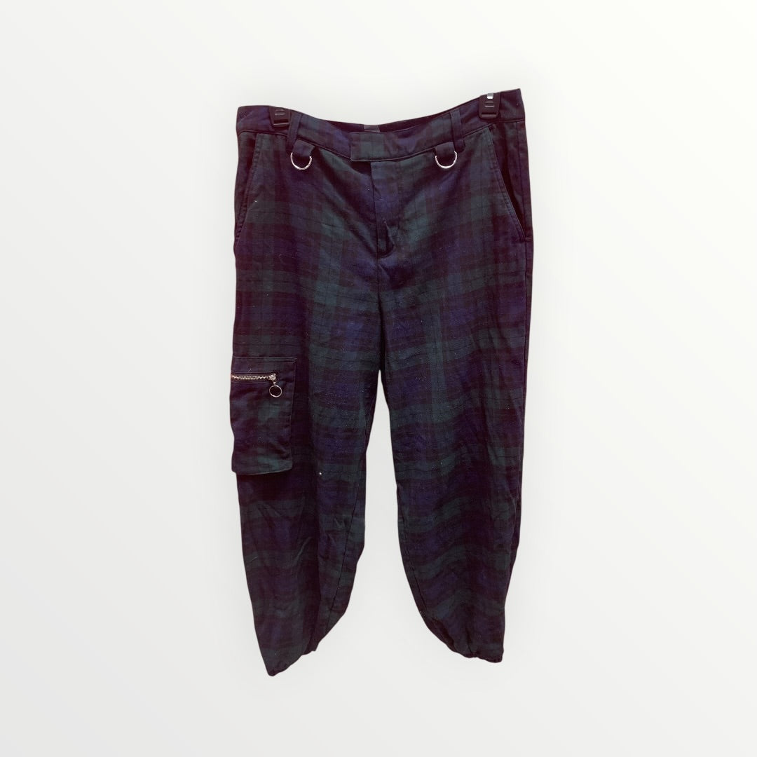 Hot Topic Green & Blue Plaid Strap Jogger Pants - Size 11