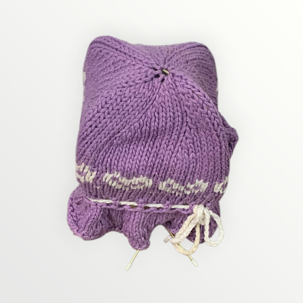 Purple and White Heart Design Beanie - One-Size-Fits-All
