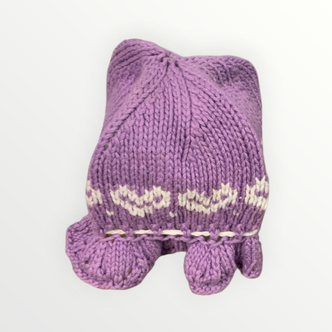Purple and White Heart Design Beanie - One-Size-Fits-All
