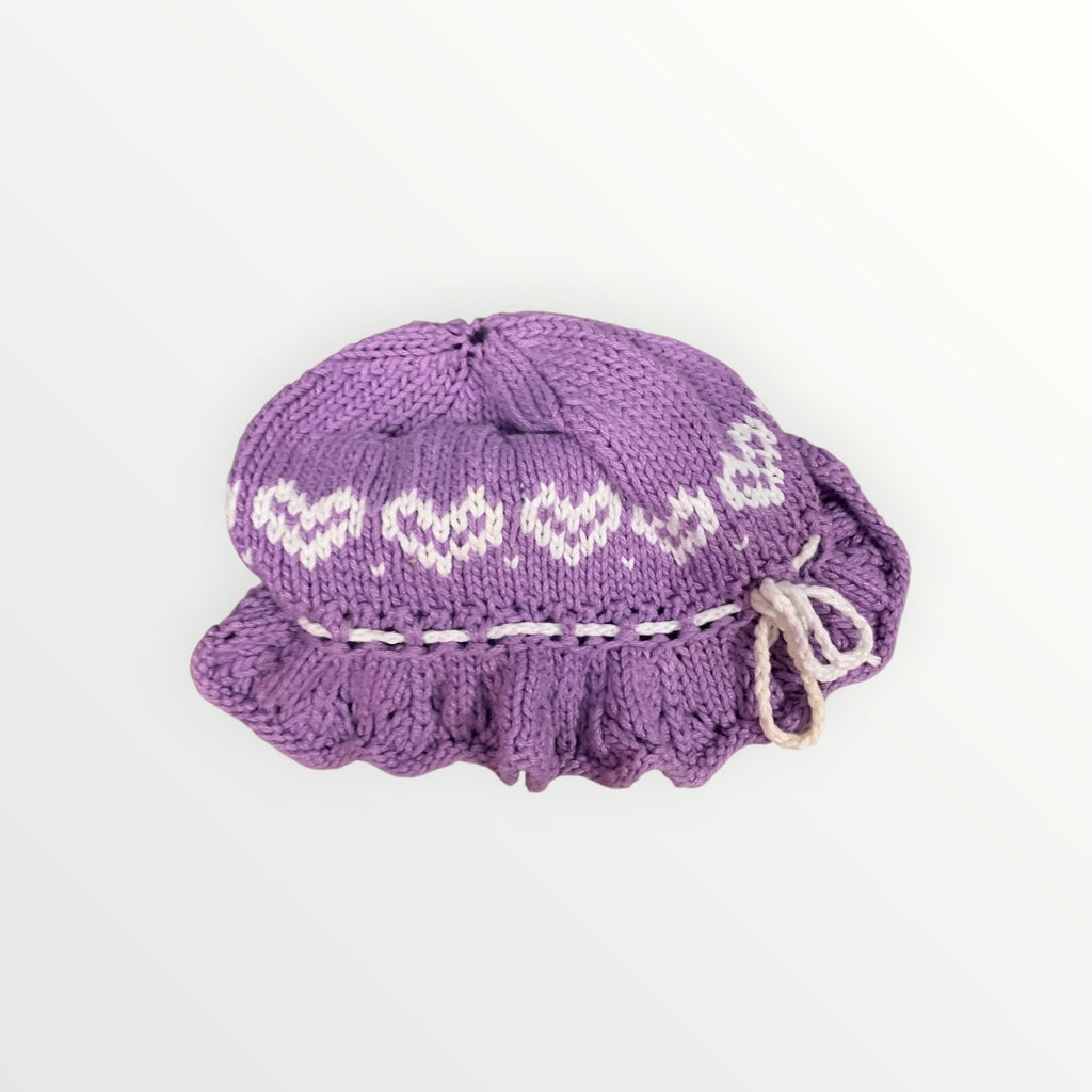 Purple and White Heart Design Beanie - One-Size-Fits-All